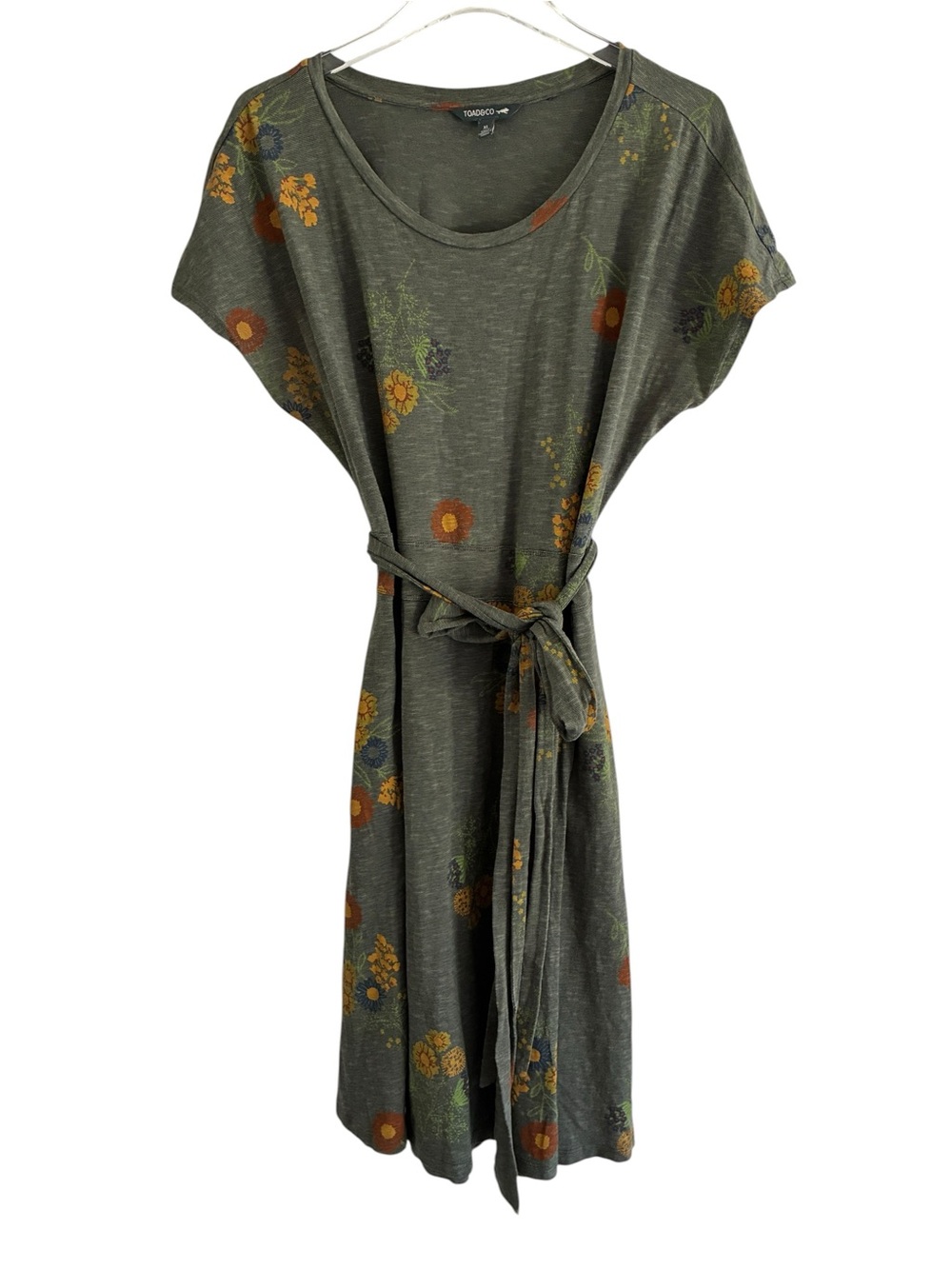 Toad&Co Cue Wrap Short Sleeve Dress Olive Floral Dress XL - Picture 3 of 10